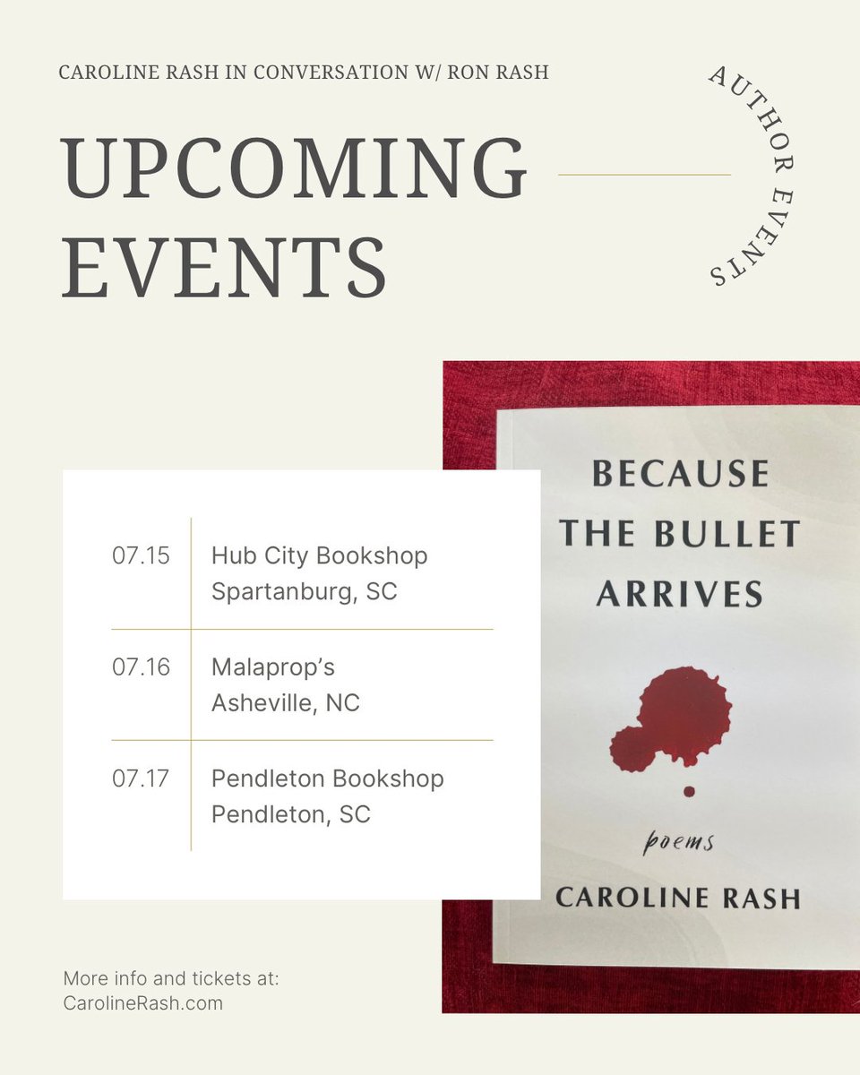 Caroline Rash (@carolinerash) on Twitter photo Counting down the days to these July events at some legendary book stores in SC/NC! Register at carolinerash.com. 
#indiebookshop #poetrycommunity Counting down the days to these July events at some legendary book stores in SC/NC! Register at carolinerash.com. 
#indiebookshop #poetrycommunity