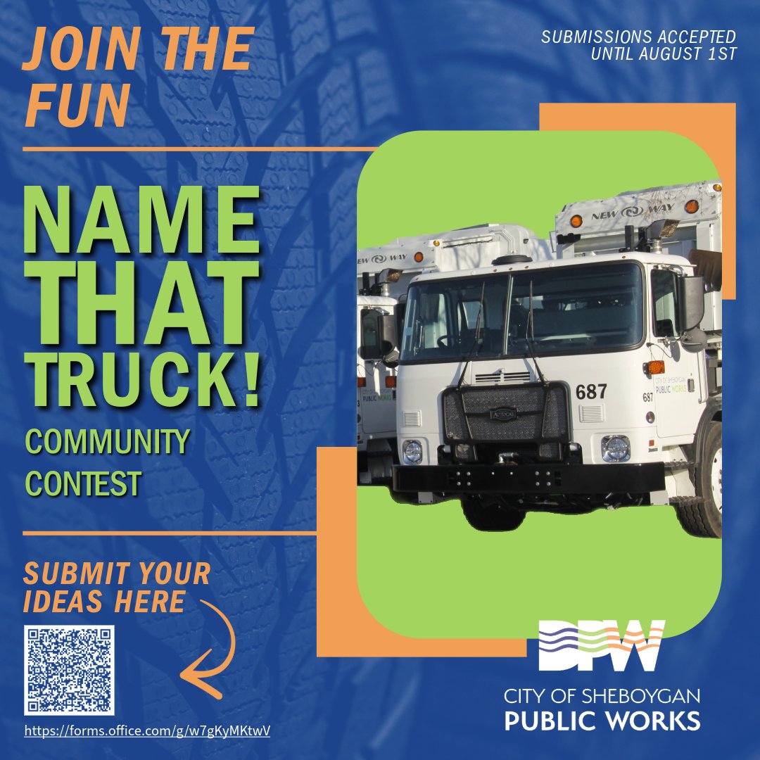 🚛 The City of Sheboygan Department of Public Works is thrilled to announce the launching of “Name That Truck!”, a community contest for residents to participate in an engaging and creative opportunity to name the City’s fleet of trucks. 

🔗 sheboygandpw.com/news-updates/n…