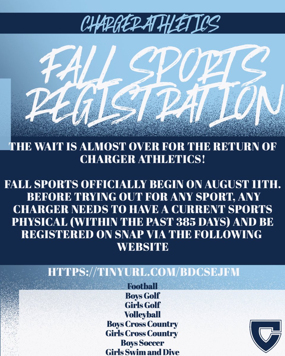 Charger Nation... are you ready for the return of Centennial Athletics? The time is almost here! Be sure to register for any sport and have a current sports physical. #ifitaintblueitainttrue #paintthetownblue