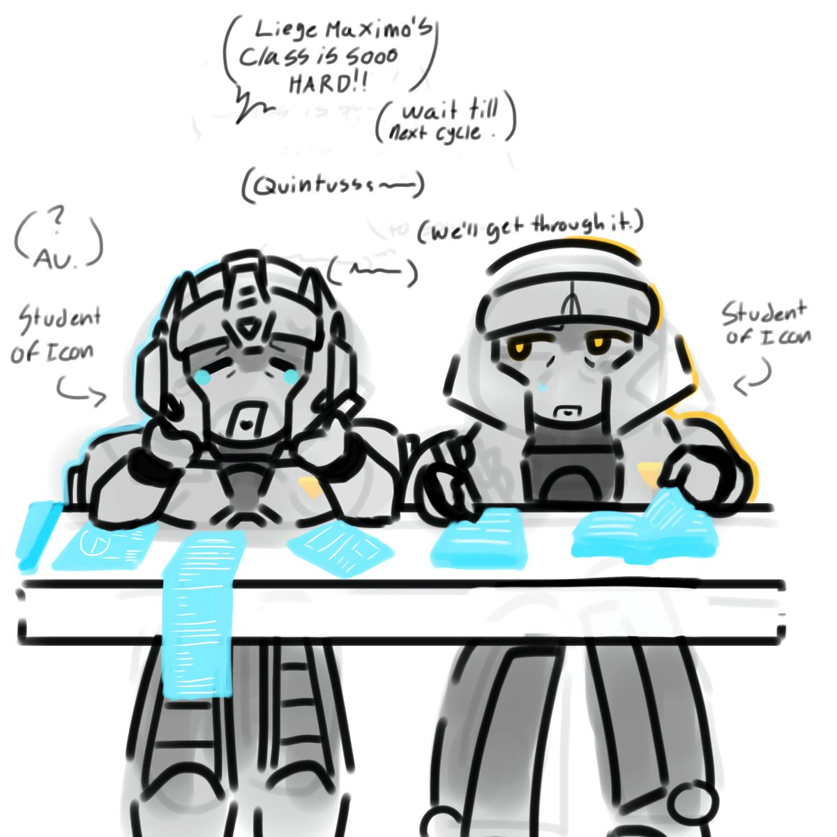 Enjoyed my sum break so hard I forgot I had an acc. So so sorry…But I did in my break thought of an AU. I just don’t have a name yet. Two mechs struggling to make it up the ranks. 
#dpax #megop