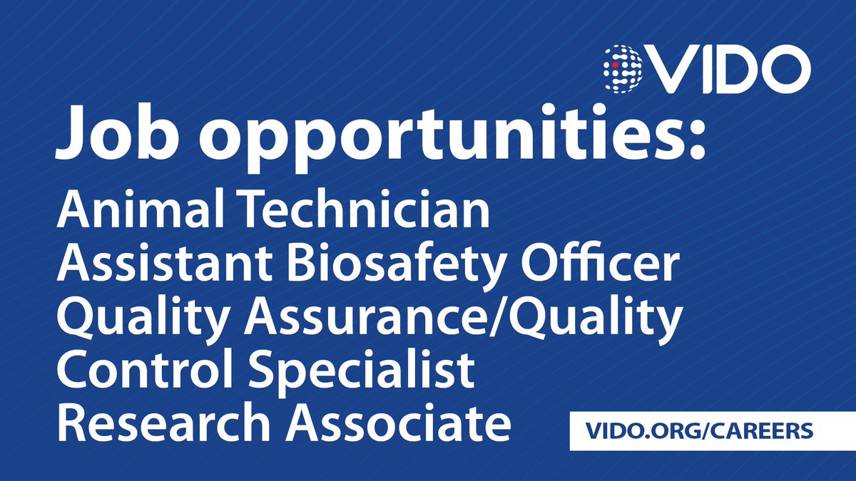 VIDOInterVac's tweet image. 🚨 We're hiring! Join our team and help advance global health.
New positions available:
🐾 Animal Technician
🧪 Assistant Biosafety Officer
✅ QA/QC Specialist
🔬 Research Associate
Apply now: vido.org/careers/curren…
#WorkAtVIDO #WorkWithUs #Hiring #JoinOurTeam