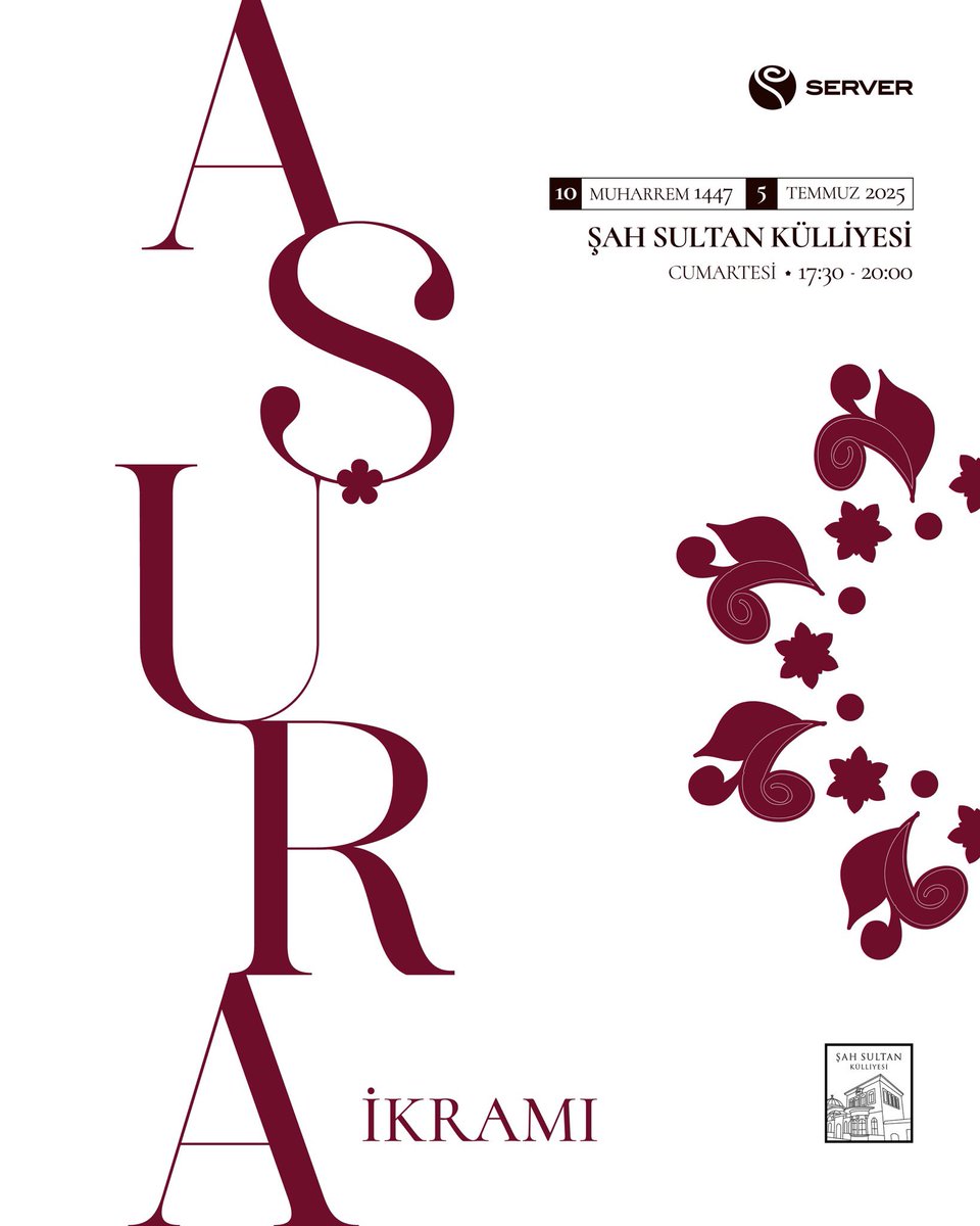 serverplatformu's tweet image. SERVER Aşura İkramına Davetlisiniz!

Sizleri, 10 Muharrem 1447 | 5 Temmuz 2025 Cumartesi günü, 17.30 – 20.00 saatleri arasında, İstanbul Şah Sultan Külliyesi’nde düzenleyeceğimiz Aşura ikramına davet ediyoruz. 🌿

Nice güzelliklerin paylaşıldığı bu özel günde bir araya gelmek…