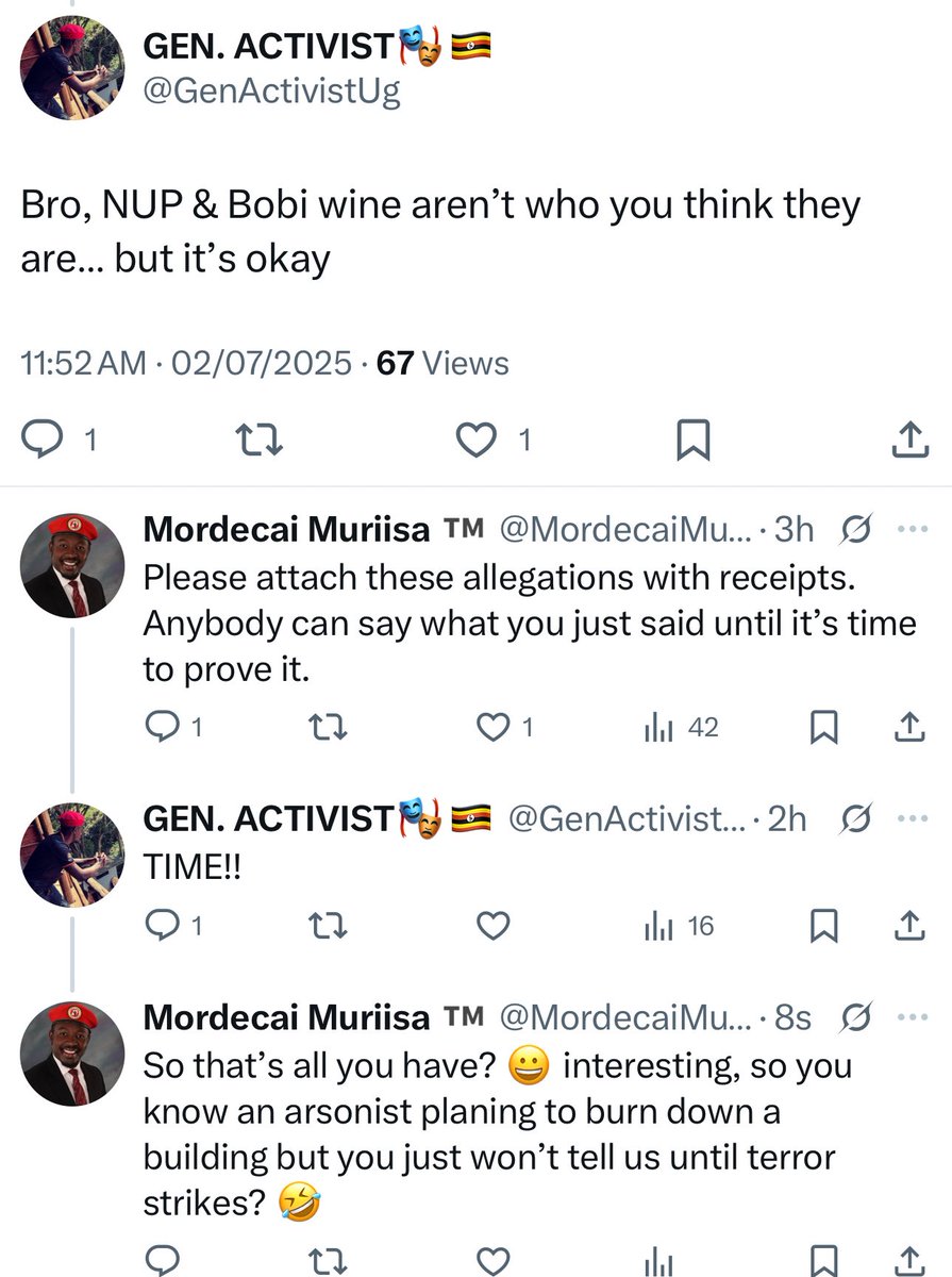Mordecai Muriisa ™️ (@mordecaimuriisa) on Twitter photo Brother <a href="/GenActivistUg/">GEN. ACTIVIST🎭🇺🇬</a>, don’t just make pedestrian accusations based on your cynicism about people you may not like, show us the proof of your allegations. Brother <a href="/GenActivistUg/">GEN. ACTIVIST🎭🇺🇬</a>, don’t just make pedestrian accusations based on your cynicism about people you may not like, show us the proof of your allegations.