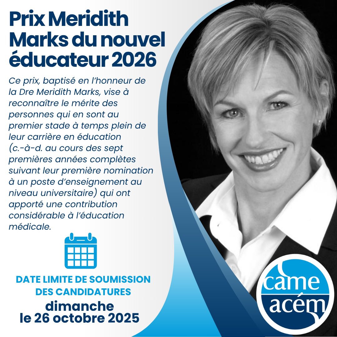 Les mises en candidature sont maintenant ouvertes pour notre cycle de prix 2026!

Ne manquez pas cette occasion de mettre en lumière celles et ceux qui inspirent, dirigent et élèvent notre communauté.

Prix Meridith Marks : came-acem.ca/awards/meridit…