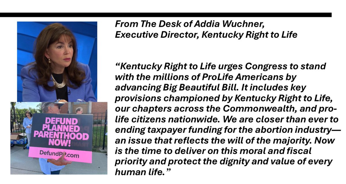 KentuckyRTL's tweet image. Kentucky Right to Life urges Congress to stand with the millions of ProLife Americans by advancing Big Beautiful Bill. #DEFUNDPlannedParenthood  #StandforLife @SpeakerJohnson @RepThomasMassie  @RepAndyBarr @realDonaldTrump  @brettguthrie #ProLife @USCongress