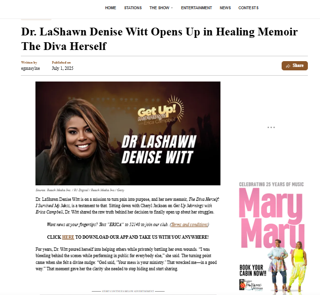 Radio Interview | Expert, Speaker, Author Dr. La Shawn Denise Witt, known as The Global Strategist speaks to Get Up Mornings with Erica Campbell to discuss her deeply personal memoir, The Diva Herself: I Survived My Mess. getuperica.com/1646454/dr-las…
@getuperica #drlashawndenisewitt