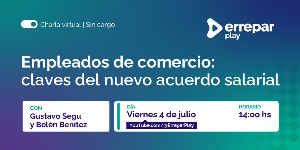 📢Te invitamos a una charla virtual, sin cargo, junto con nuestros especialistas Gustavo Segu y Belén Benitez, en la que charlaremos sobre el nuevo acuerdo de empleados de comercio.

👉Anotate en el siguiente link: tinyurl.com/4zzuvbtp