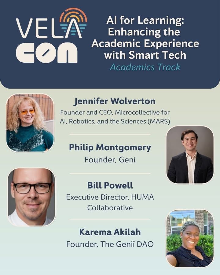 VELAorg's tweet image. 🎉 Kicking off our VELA Con programming showcase with our power-packed academics track! First up, is this artificial intelligence session featuring Jennifer Wolverton, Philip Montgomery, Bill Powell and Karema Akilah.
---
VELA Con is a national conference for bold founders who…