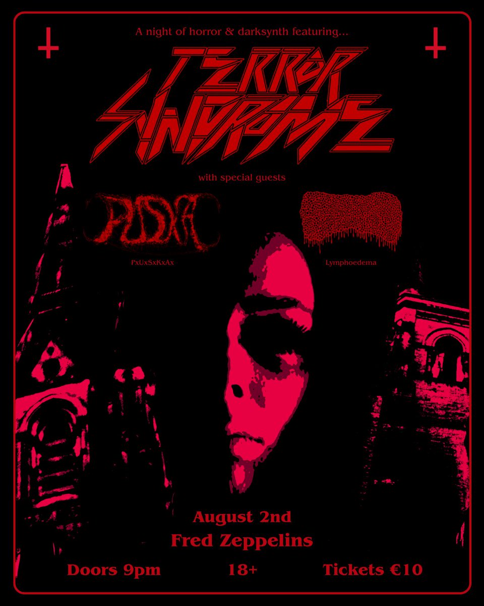 SyndromeTerror's tweet photo. The first ever Terror Syndrome headline gig will be on the 2nd of August in Fred Zeppelins.

Support for the night will be brought to you by one man gorenoise / goregrind artist Lymphoedema &amp; one man slamming deathgrind artist PxUxSxKxAx.

Link in bio for tickets 🩸🔪 https://t.co/Wi8tEw20nR