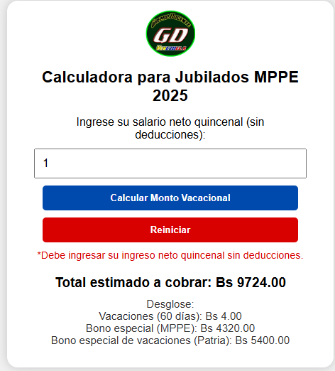 GremioDocente's tweet photo. CALCULADORA PARA JUBILADOS 
Bono Vacacional  +  los 40$ por MPPE y 50$ Por PATRIA (ASÍ LO DIERON EL AÑO PASADO)
https://t.co/FSqKpNcQaR https://t.co/EWqcoCXqN3
