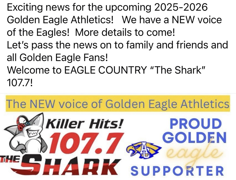 The SHARK 107.7 will be the new voice of Golden Eagle athletics!   More details coming soon!