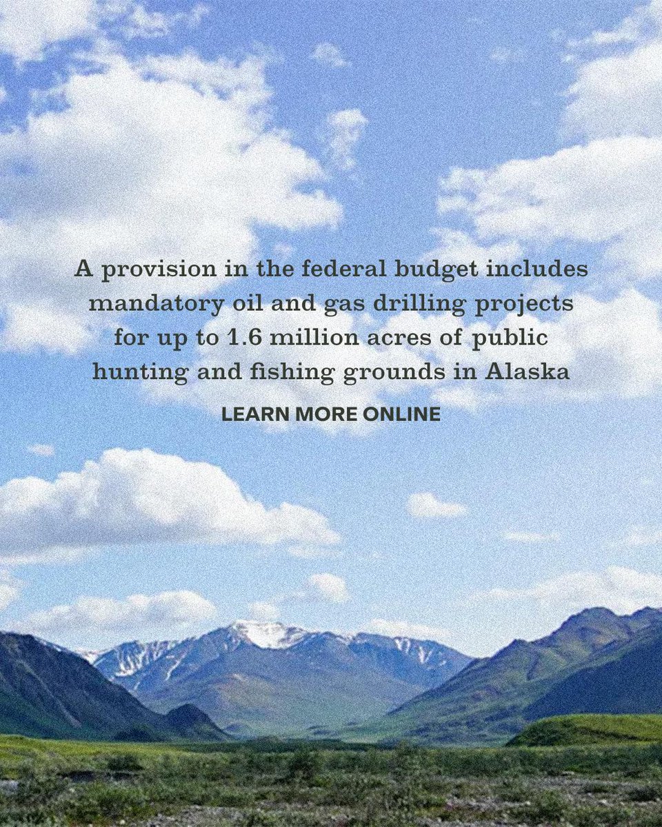 FieldandStream's tweet image. The latest version of the federal budget bill mandates drilling in Alaska’s Arctic National Wildlife Refuge—putting one of America’s last wild places at risk.

Read the full story - fieldandstream.com/stories/conser… 🚨

#Conservation #FieldandStream #Alaska