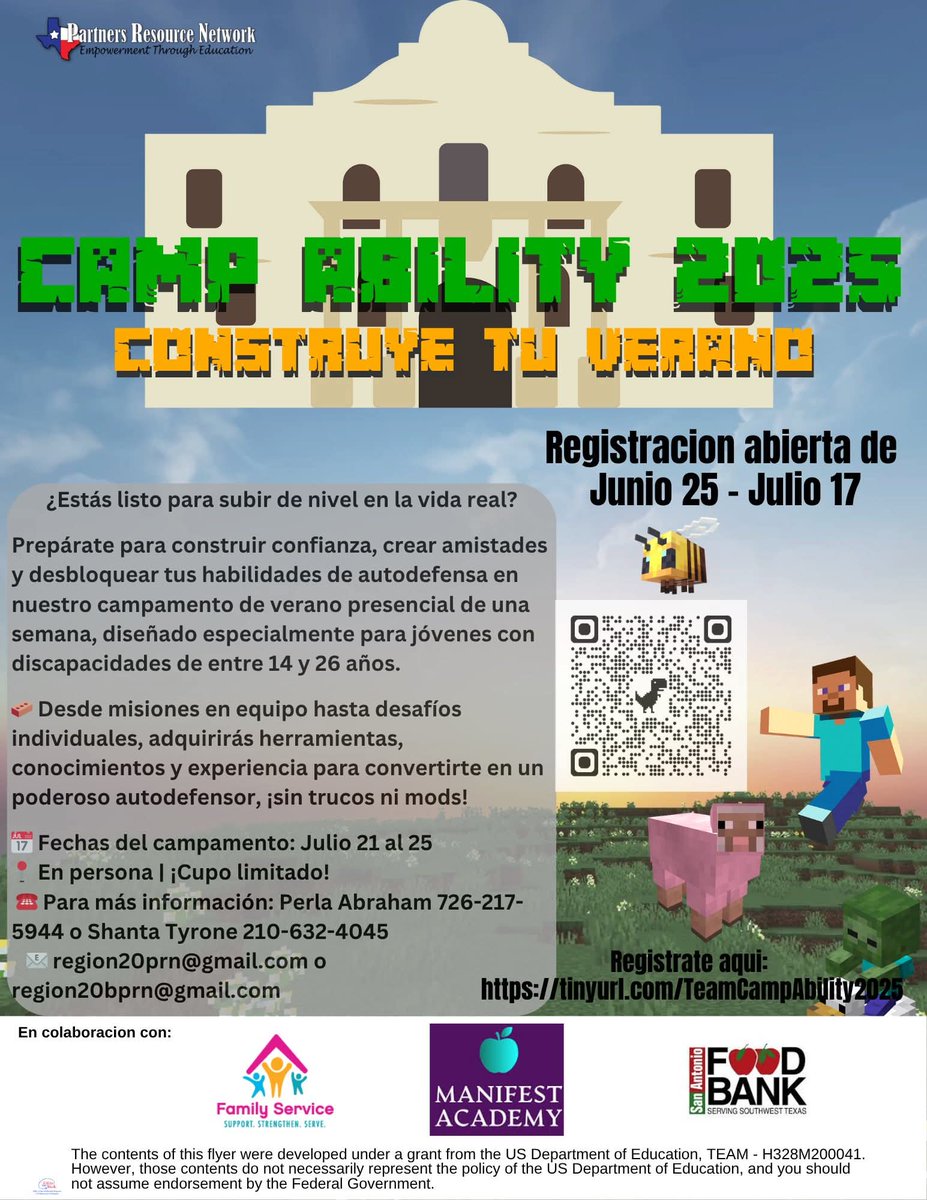 This inclusive summer camp experience is designed for youth ages 14 to 26 with disabilities or special health care needs. 
Camp Location: The Neighborhood Place, 3014 Rivas St, San Antonio, Tx 78228.  
Registration closes July 17th.