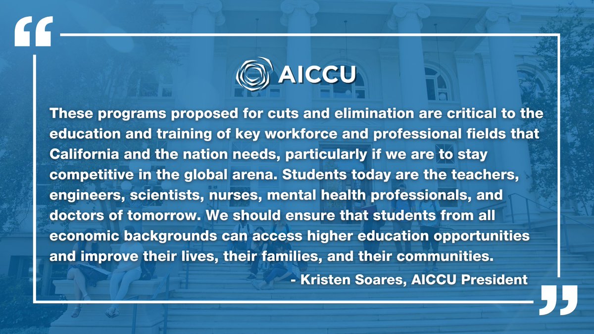 Cuts to financial aid and student support programs as proposed in the president’s federal budget would limit college access, drive up costs for students, and impact workforce development. AICCU urges Congress to reject these proposed cuts. Full statement: bit.ly/3I942oE.