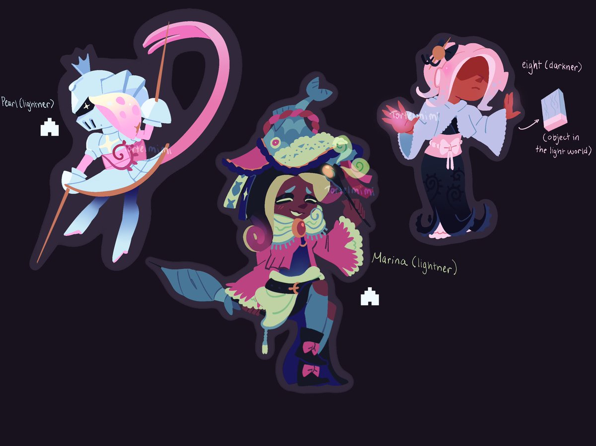 tortelmimi's tweet image. Deltarune X Splatoon (au?) concepts. At first I was thinking it would be called deltatoon but splatrune sounds great as well
[#splatoon #deltarune]