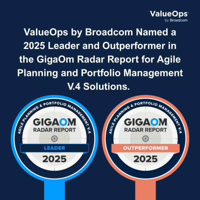 Alexsander71's tweet image. Broadcom has been named both a Leader and Outperformer in GigaOm’s 2025 Radar for Agile Planning and Portfolio Management. We’re proud to earn that recognition once again. #ValueOps #ValueStreamManagement #DigitalTransformation Read the full report ➡️ dy.si/MTXKmD