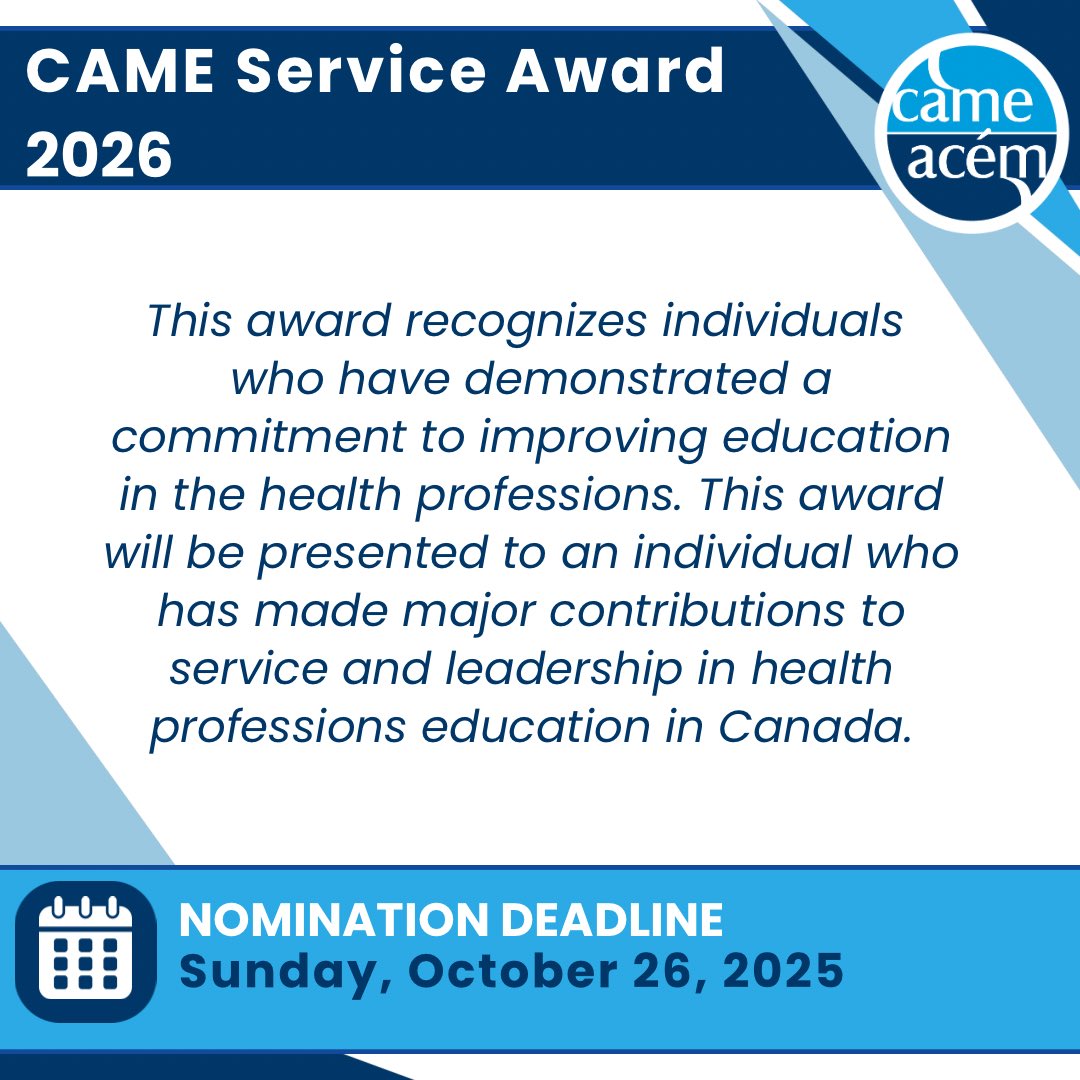 Nominations are now open for our 2026  Awards!

Don’t miss this opportunity to shine a light on those who inspire, lead, and elevate our community.

CAME Service Award: came-acem.ca/awards/came-se…