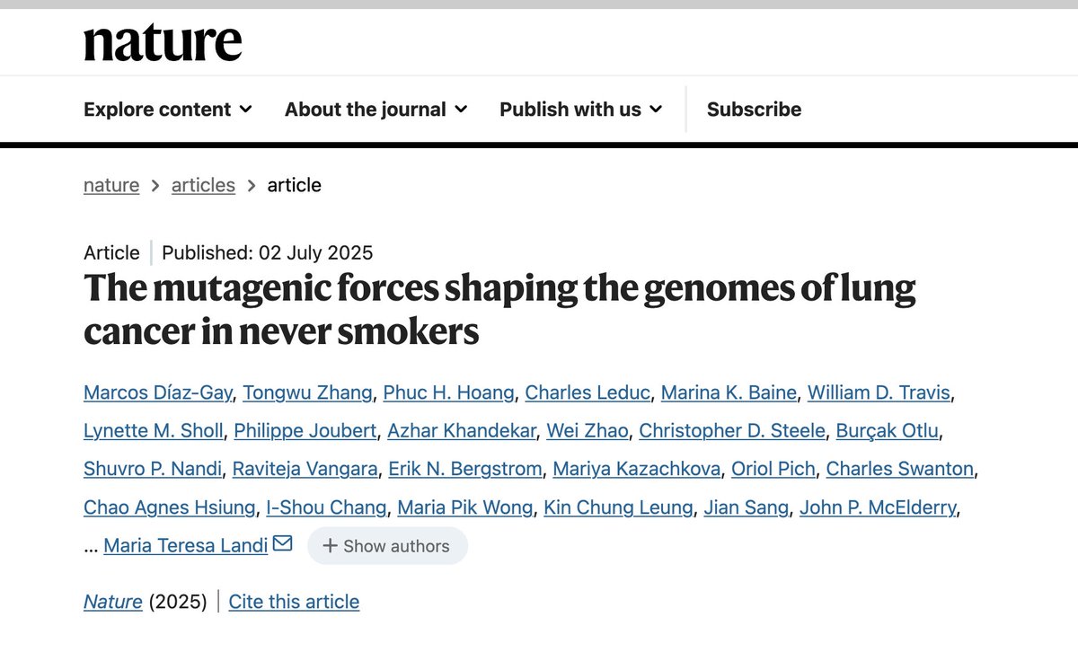 Published <a href="/Nature/">nature</a> : Air pollution may drive TP53 and other mutations in lung cancer among never-smokers. 

EGFR was common in East Asia, KRAS in the West; secondhand smoke showed minimal genomic impact, and herbal toxin–linked signatures were seen in Taiwan.
