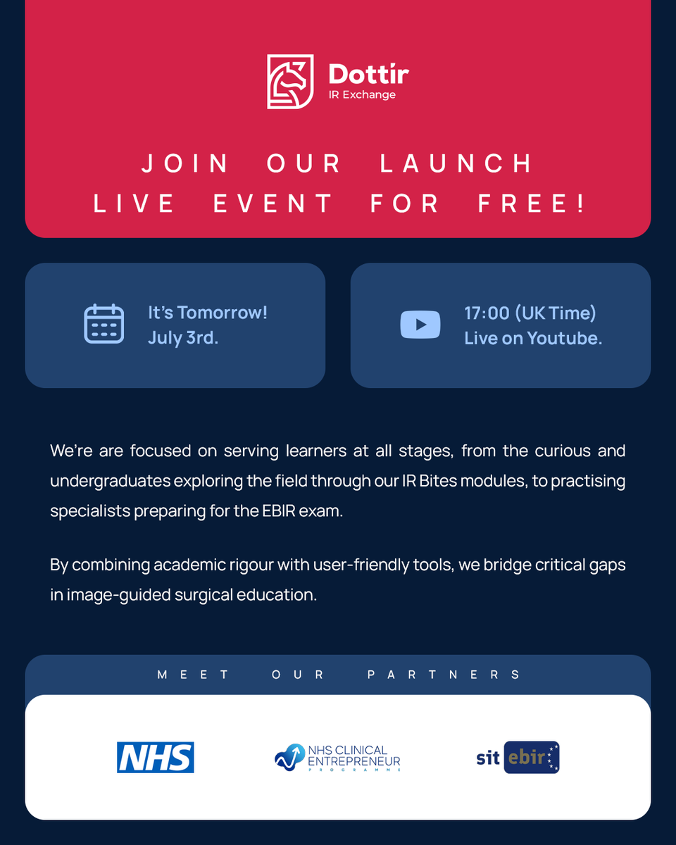 dottir_uk's tweet photo. Join us LIVE on YouTube Tomorrow at @dottir-uk! 🚀
#LaunchDay #Dottir #InterventionalRadiology #ImageGuidedSurgery #Radiology https://t.co/o4KFBj9SKV