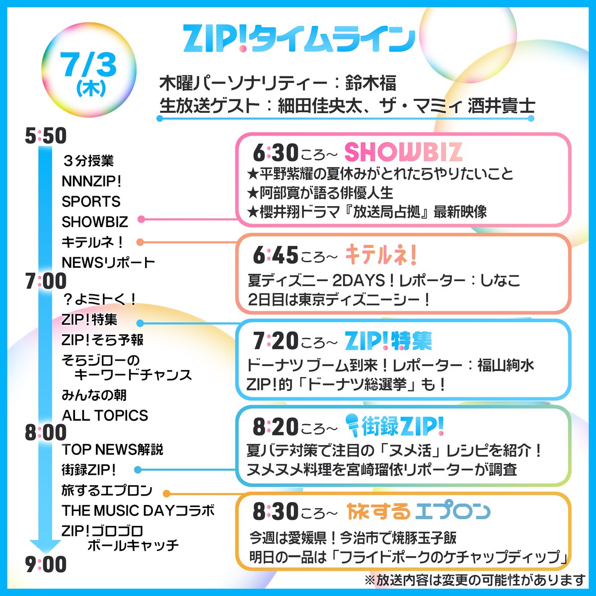 ☀️7/3(木)ZIP!タイムライン☁️ ぐるナイ2時間SPより ザ・マミィ酒井