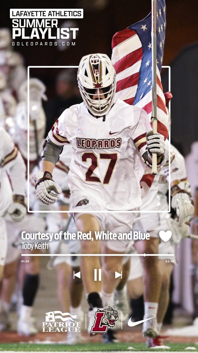 Lafayette Athletics (@goleopards) on Twitter photo ☀️2025 Summer Playlist Newest Addition -🎵Courtesy of the Red, White and Blue by Toby Keith 🇺🇸🎇
🔗Summer Playlist⤵️🌄(on Spotify)
tinyurl.com/2cazuq87
<a href="/LafayetteMLAX/">Lafayette Men’s Lacrosse</a> <a href="/LafCol/">Lafayette College</a> <a href="/LafayetteAlumni/">Lafayette Alumni Engagement and Annual Giving</a> <a href="/PatriotLeague/">Patriot League</a>
#RollPards #ClimbTheHill #2025SummerPlaylist ☀️2025 Summer Playlist Newest Addition -🎵Courtesy of the Red, White and Blue by Toby Keith 🇺🇸🎇
🔗Summer Playlist⤵️🌄(on Spotify)
tinyurl.com/2cazuq87
<a href="/LafayetteMLAX/">Lafayette Men’s Lacrosse</a> <a href="/LafCol/">Lafayette College</a> <a href="/LafayetteAlumni/">Lafayette Alumni Engagement and Annual Giving</a> <a href="/PatriotLeague/">Patriot League</a>
#RollPards #ClimbTheHill #2025SummerPlaylist