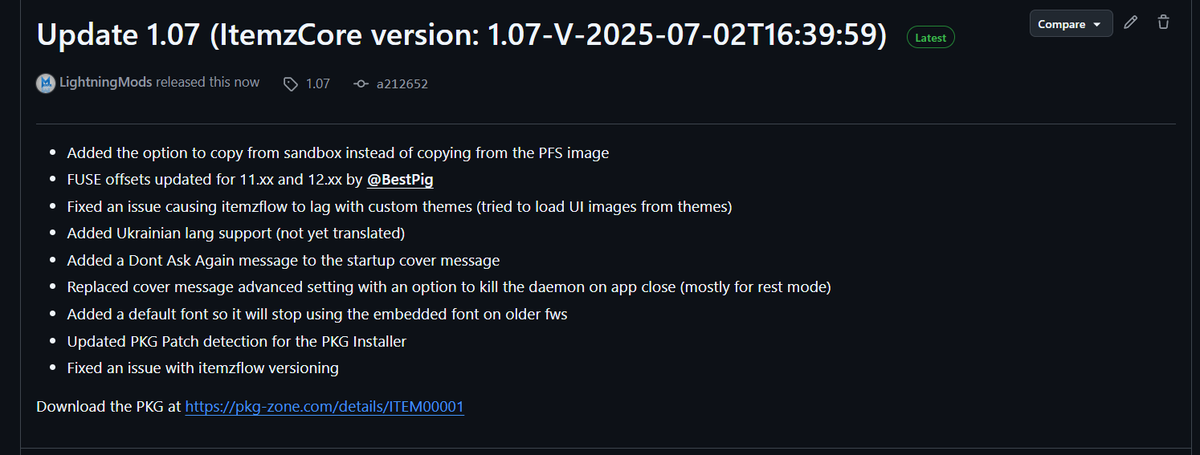 LightningMods_'s tweet image. Itemzflow for PS4 has been updated to 1.07
- 11.xx & 12.xx support added for fuse
- Option to kill the daemon closing itemzflow
- More details in the GitHub link below
Change log: github.com/LightningMods/…
Download: pkg-zone.com/details/ITEM00…