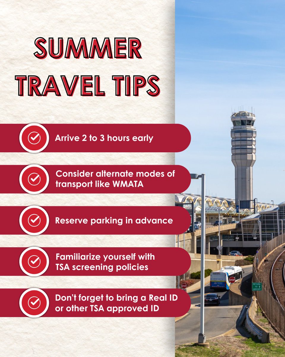 Reagan_Airport's tweet image. Are you traveling this weekend? Here are some helpful tips to make your trip as smooth as possible.
See more here: bit.ly/SummerDCA25