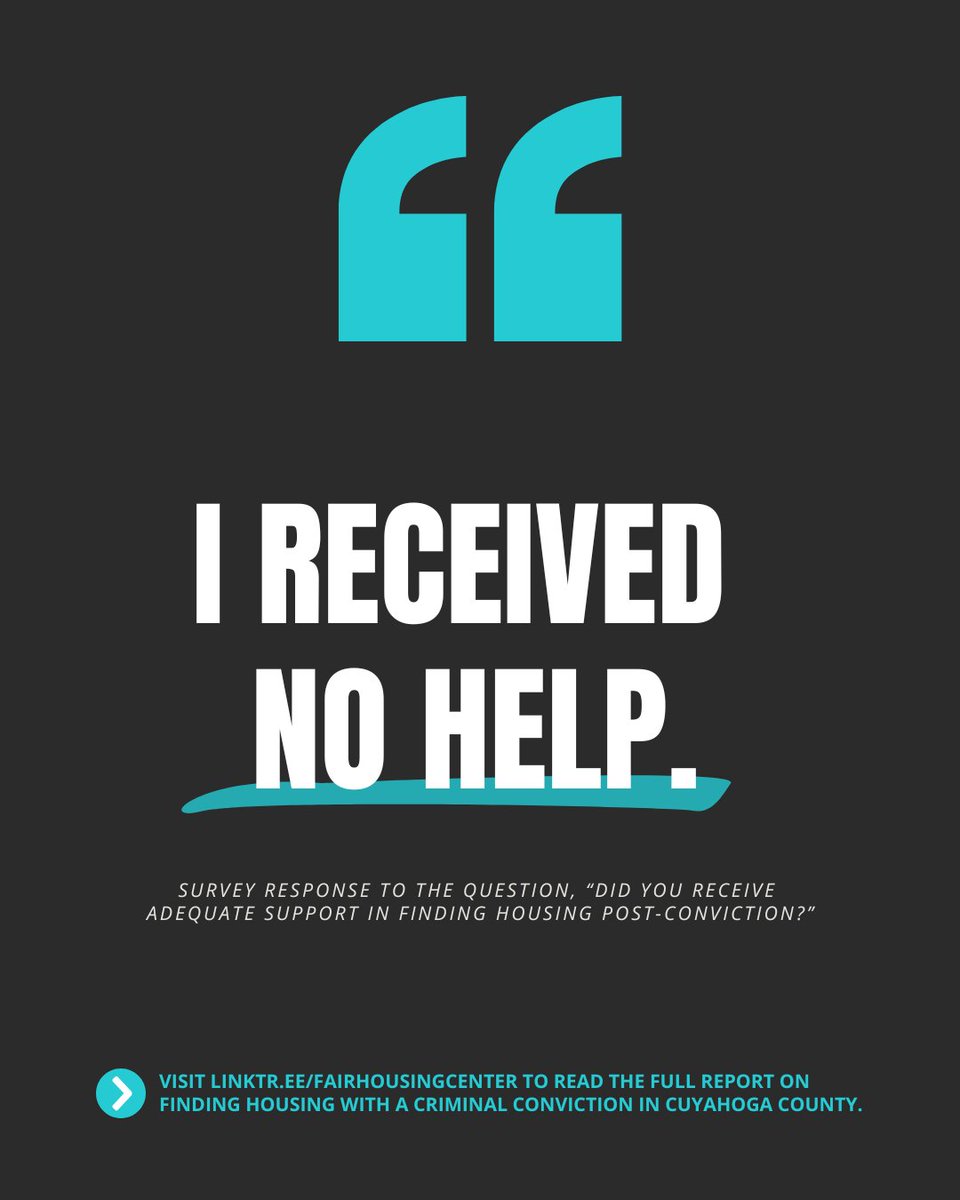 housingcenter's tweet image. In a recent survey, we asked residents with criminal convictions, "Did you receive adequate support in finding housing post-conviction?"
Read the full report examining experiences of finding housing with a criminal conviction in Cuyahoga County: tinyurl.com/36apvxdu