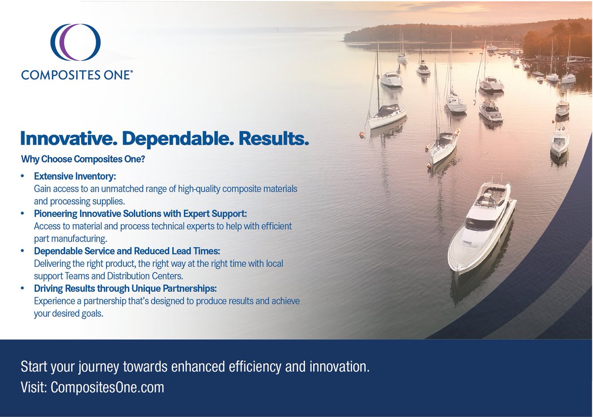 Offering an extensive product line that is backed by expert technical support and regulatory assistance, Composites One is committed to providing boat builders with dependable, innovative solutions that deliver results. 

Learn more: bit.ly/3IdKbVb