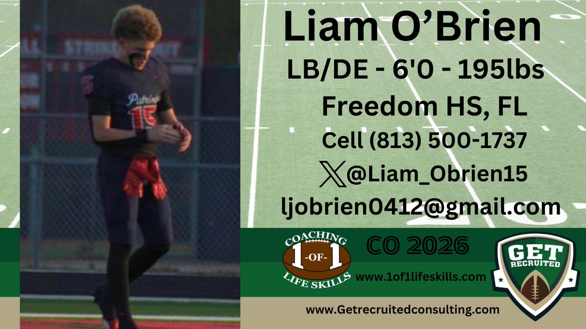 Get Recruited (@get__recruited) on Twitter photo Liam O'Brien - CO 2026 - LB/DE - 6'0, 195lbs - Athletic, moves well, smart, plays hard. Freedom HS, FL. Profile: app.productiverecruit.com/profile/liam-o… <a href="/Liam_Obrien15/">Liam O’Brien</a> <a href="/1of1lifeskills/">1-of-1 Consulting</a> <a href="/UCMFootballTeam/">Mules Football</a> <a href="/NSU_Football/">Northeastern State Football</a> <a href="/ucobronchofb/">UCO Football</a> <a href="/AUTrojans/">Anderson University Trojans</a> <a href="/UVAWiseCavsFB/">UVA Wise Football</a> <a href="/uwa_football/">West Alabama FB</a> <a href="/UWFFootball/">UWF Football</a> <a href="/UWGFootball/">West Georgia Football</a> Liam O'Brien - CO 2026 - LB/DE - 6'0, 195lbs - Athletic, moves well, smart, plays hard. Freedom HS, FL. Profile: app.productiverecruit.com/profile/liam-o… <a href="/Liam_Obrien15/">Liam O’Brien</a> <a href="/1of1lifeskills/">1-of-1 Consulting</a> <a href="/UCMFootballTeam/">Mules Football</a> <a href="/NSU_Football/">Northeastern State Football</a> <a href="/ucobronchofb/">UCO Football</a> <a href="/AUTrojans/">Anderson University Trojans</a> <a href="/UVAWiseCavsFB/">UVA Wise Football</a> <a href="/uwa_football/">West Alabama FB</a> <a href="/UWFFootball/">UWF Football</a> <a href="/UWGFootball/">West Georgia Football</a>
