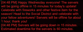Servers going offline in 15 minutes to get this week's release up! ETA 1 hour