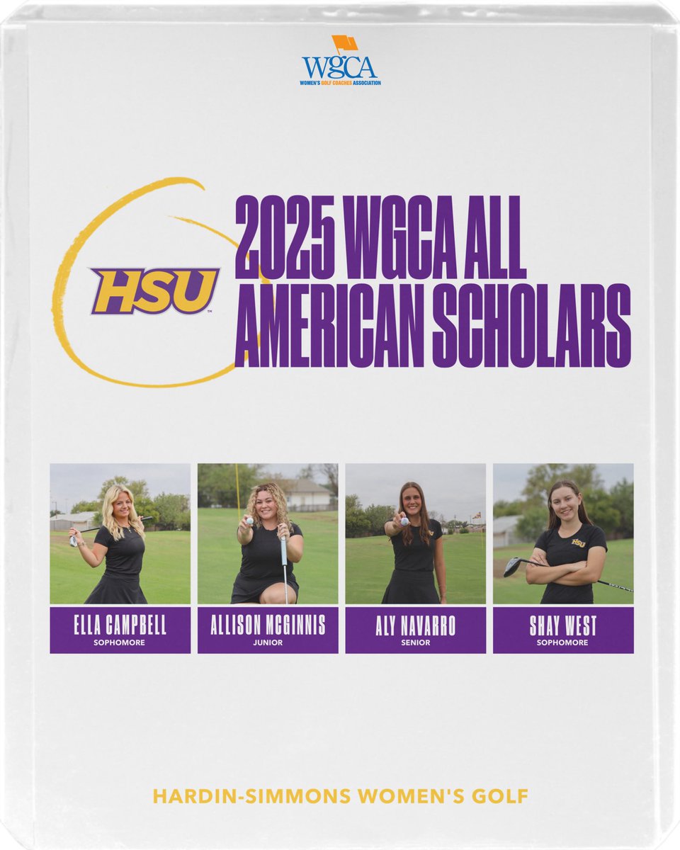 HSU_Golf's tweet photo. Four standout student-athletes, one incredible honor 🌟

Congratulations to these dedicated women on earning the WGCA All-American Scholar Award! Excellence on and off the course⛳️📚

#AllAmericanScholars #WGCA #hsugolf #cowgirlgolf https://t.co/g4xGMLYbDP