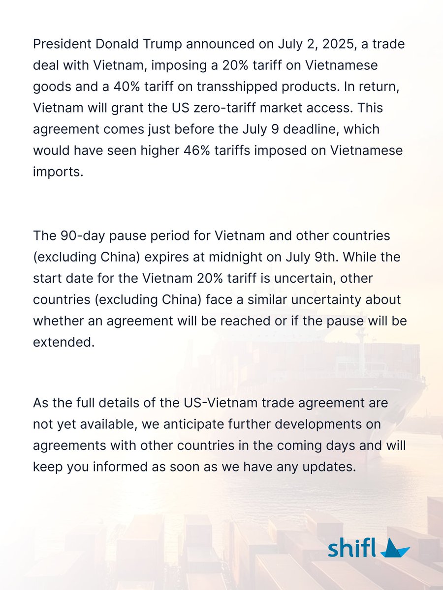 Latest update on Vietnam Tariffs.