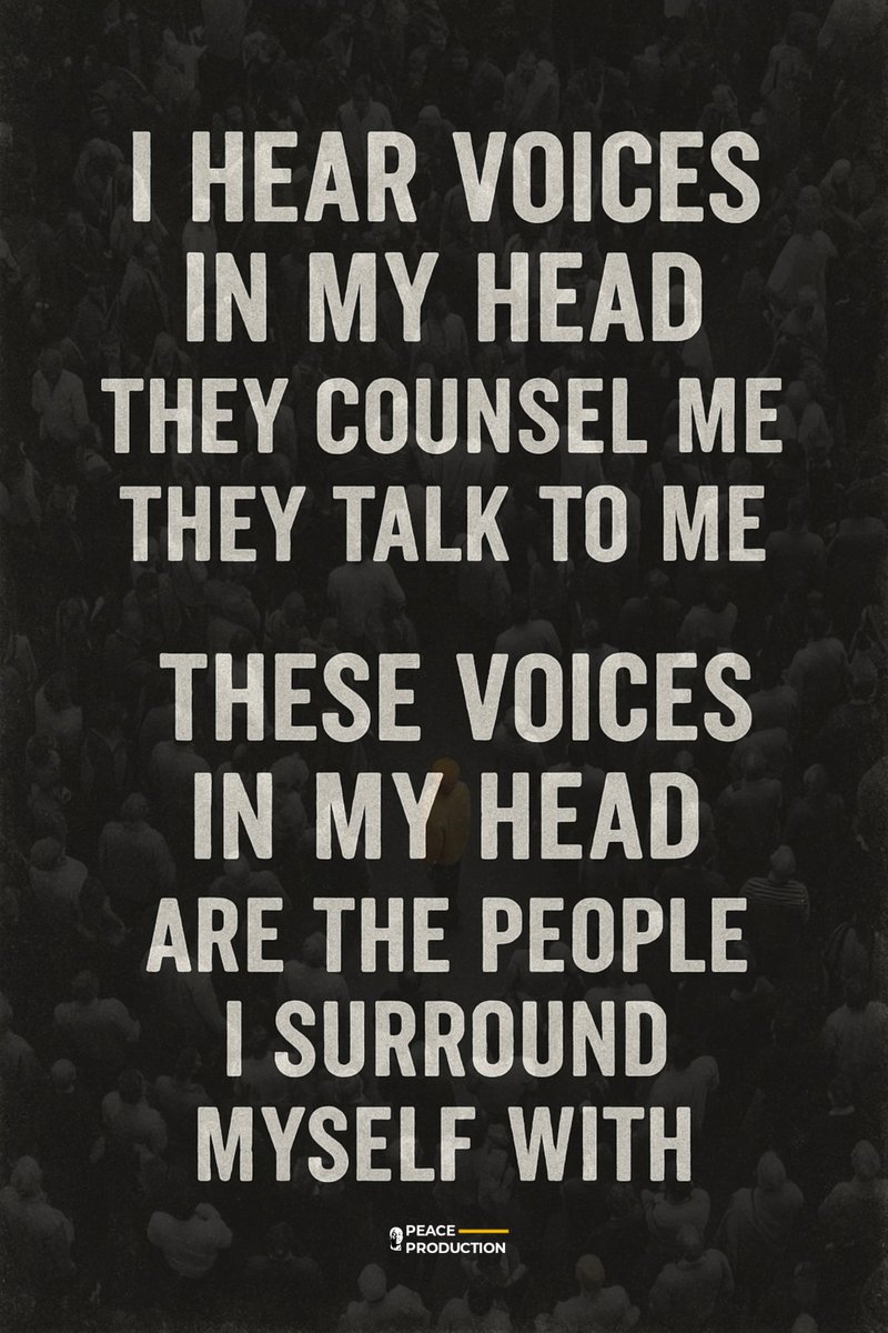 PeaceProductio3's tweet photo. I hear voices in my head
They counsel me
They talk to me
These voices in my head
Are the people I surround myself with
#peaceproduction #poemsociety #PoemWritingChallenge #poetrycommunity #poem #poetrylovers #poetry https://t.co/nTSavnCFp5