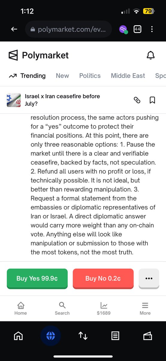 howtodegenerate's tweet photo. My man, Mr. Shayne Copland, do not so easily let your kingdom fall into ruin. What’s more important, a consensus of large shareholders voting, or absolute truth? 

@shayne_coplan  @Polymarket @PolymarktWhales https://t.co/tyaWYeXYMH