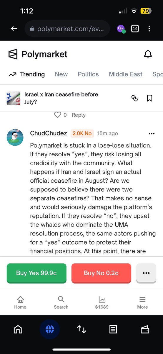 howtodegenerate's tweet photo. My man, Mr. Shayne Copland, do not so easily let your kingdom fall into ruin. What’s more important, a consensus of large shareholders voting, or absolute truth? 

@shayne_coplan  @Polymarket @PolymarktWhales https://t.co/tyaWYeXYMH