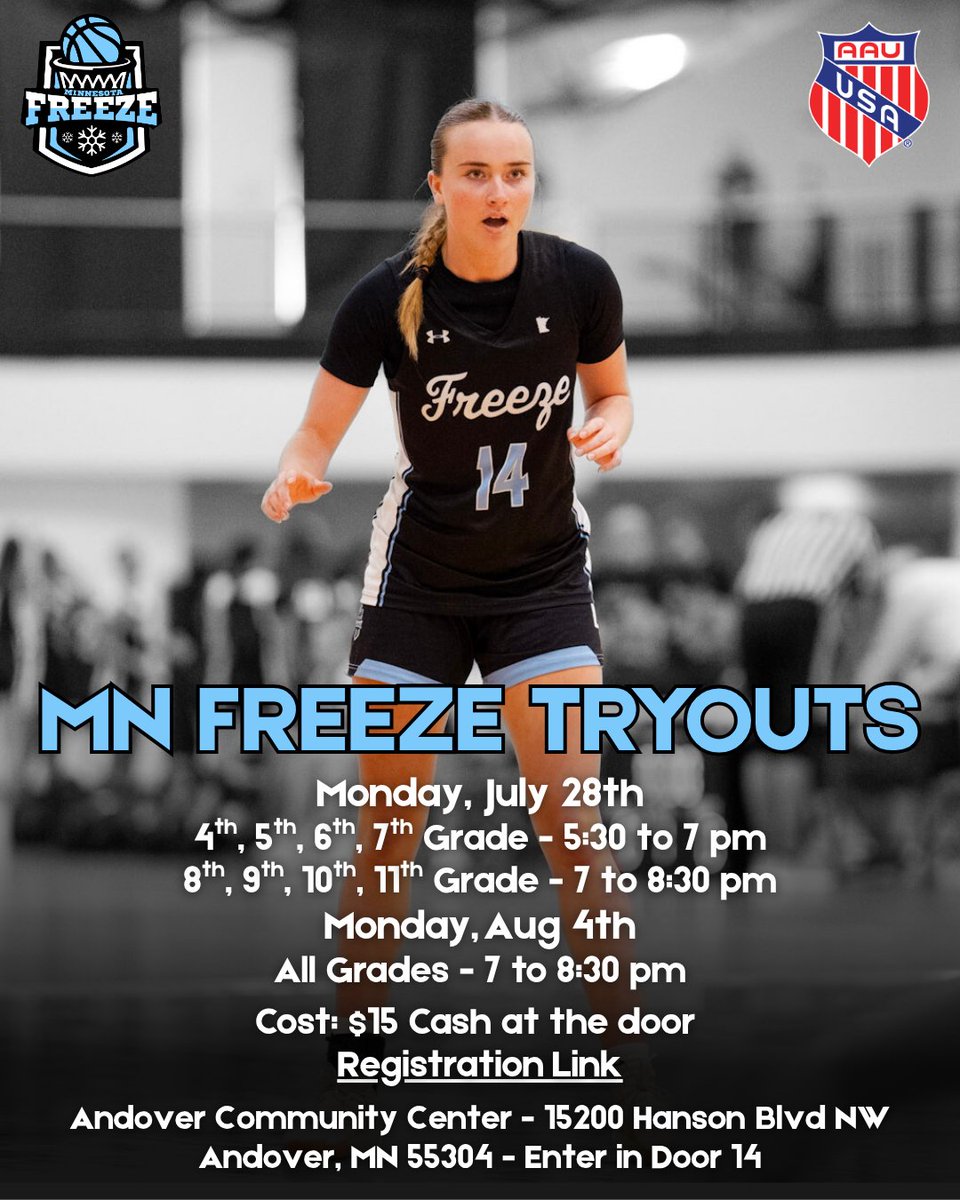 Tryouts are just around the corner!  Visit MinnesotaFreezeBasketball.com for more details and registration!  Let's go!