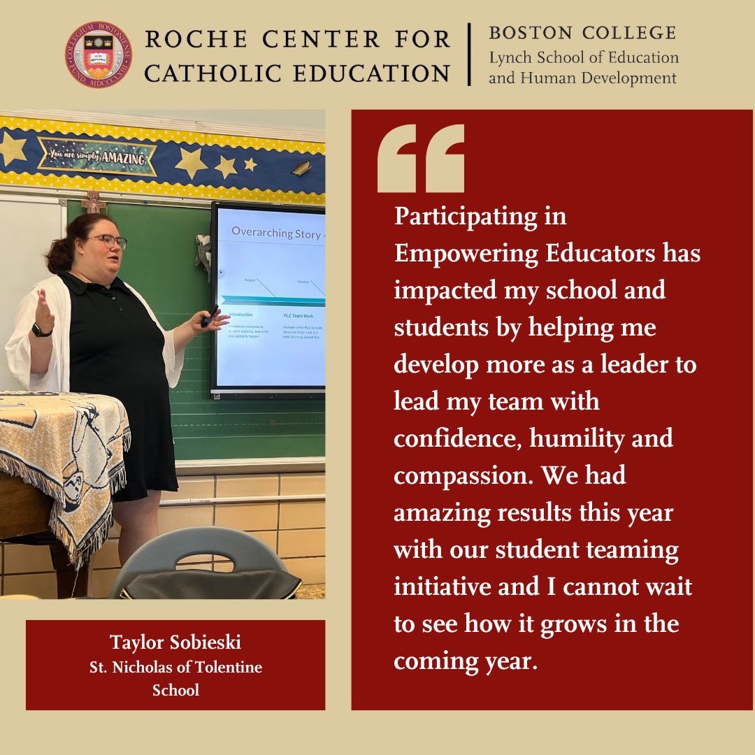 RocheCenter's tweet image. As we prepare to welcome our new @bigshoulderschi Empowering Educators cohort to @BostonCollege next week for their kick-off Summer Institute, we are thrilled to celebrate Taylor Sobieski of @SNicksschool, who completed the program this past school year. 

Well done, Taylor!