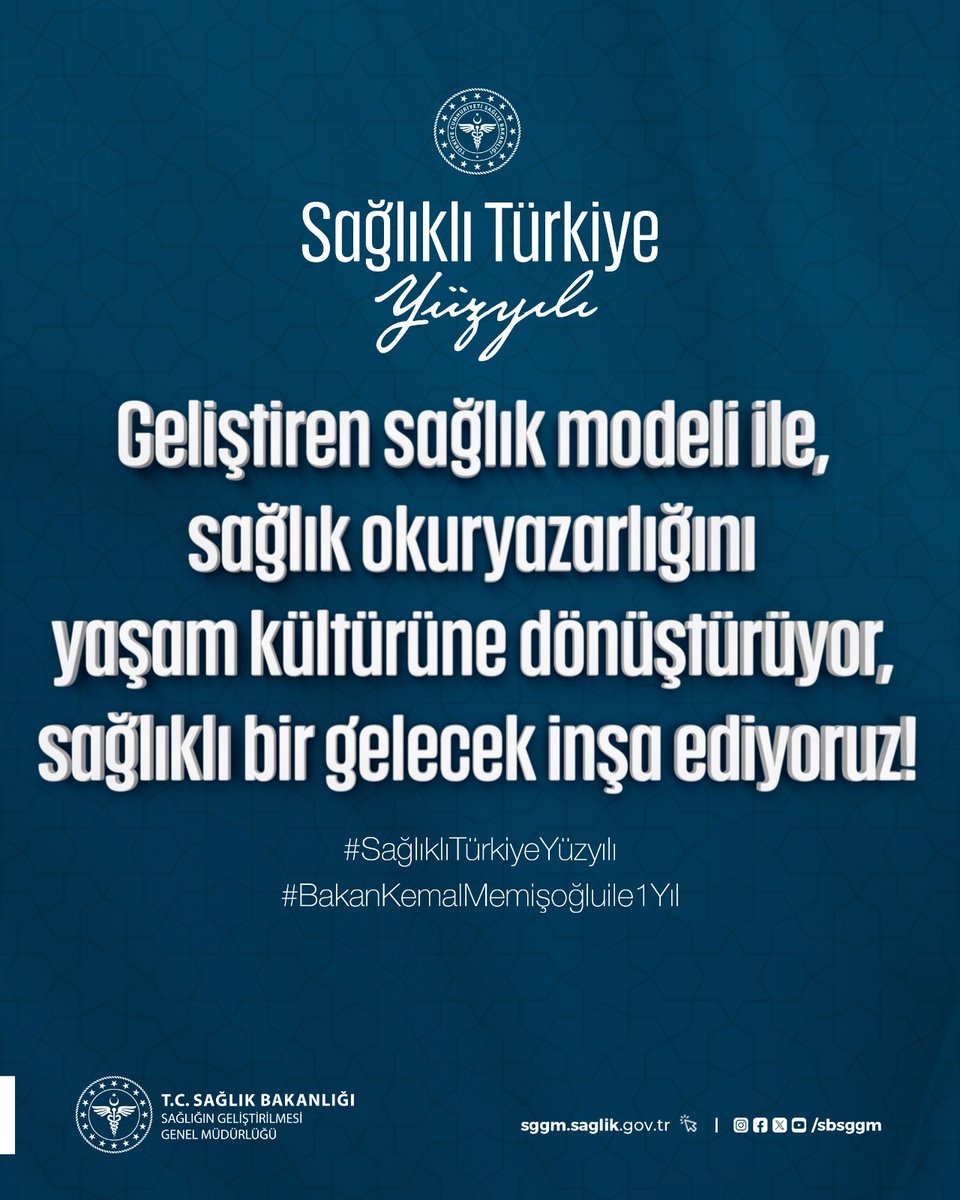 Sağlığın Geliştirilmesi (@sbsggm) on Twitter photo Geliştiren sağlık modeli ile, sağlık okuryazarlığını yaşam kültürüne dönüştürüyor, sağlıklı bir gelecek inşa ediyoruz!
#SağlıklıTürkiyeYüzyılı 🇹🇷
#BakanKemalMemişoğluile1Yıl
<a href="/drmemisoglu/">Prof. Dr. Kemal Memişoğlu</a> Geliştiren sağlık modeli ile, sağlık okuryazarlığını yaşam kültürüne dönüştürüyor, sağlıklı bir gelecek inşa ediyoruz!
#SağlıklıTürkiyeYüzyılı 🇹🇷
#BakanKemalMemişoğluile1Yıl
<a href="/drmemisoglu/">Prof. Dr. Kemal Memişoğlu</a>