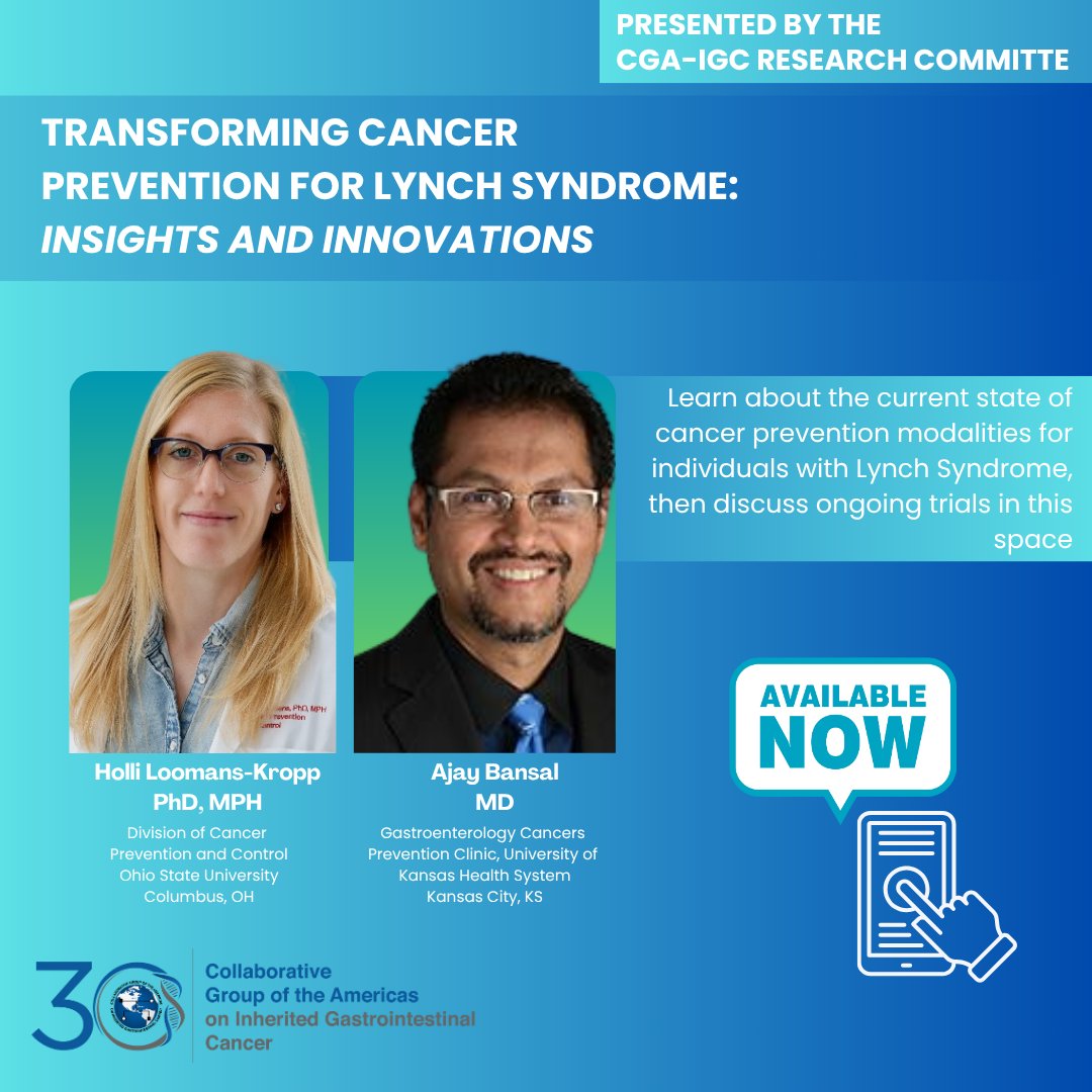 CGAIGC's tweet image. 📢Missed the 2025 CGA-IGC Research Committee webinar? It’s now available on demand!
👉 youtu.be/IX5vHLyVSfI
➡️Tune in as @AjayBansal_KUMC (University of Kansas Health System), and Holli Loomans-Kropp, PhD, MPH (Ohio State University), dive into the current landscape of…