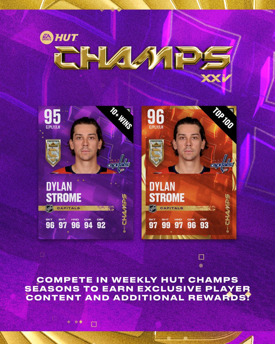 EASPORTSNHL's tweet image. NOW LIVE IN #NHL25
๐ฅ TOTW - McAvoy at 96OVR
๐CHAMPS - Strome at 96OVR