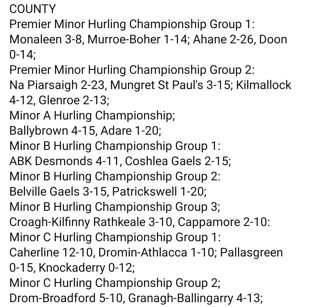 MattOCall's tweet image. LIMERICK GAA RESULTS WEDNESDAY