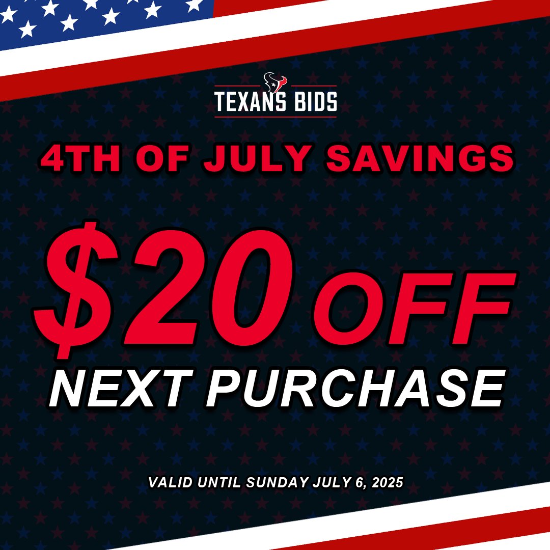 FINAL CALL, HOUSTON! 🤘 The 4th of July celebration just got a whole lot bigger! 🎇 We're bringing the boom with $20 OFF your next purchase! 💥 This fantastic offer charges out of town after Sunday, July 6th, so grab it while you can! ⏰ Secure your discount now at