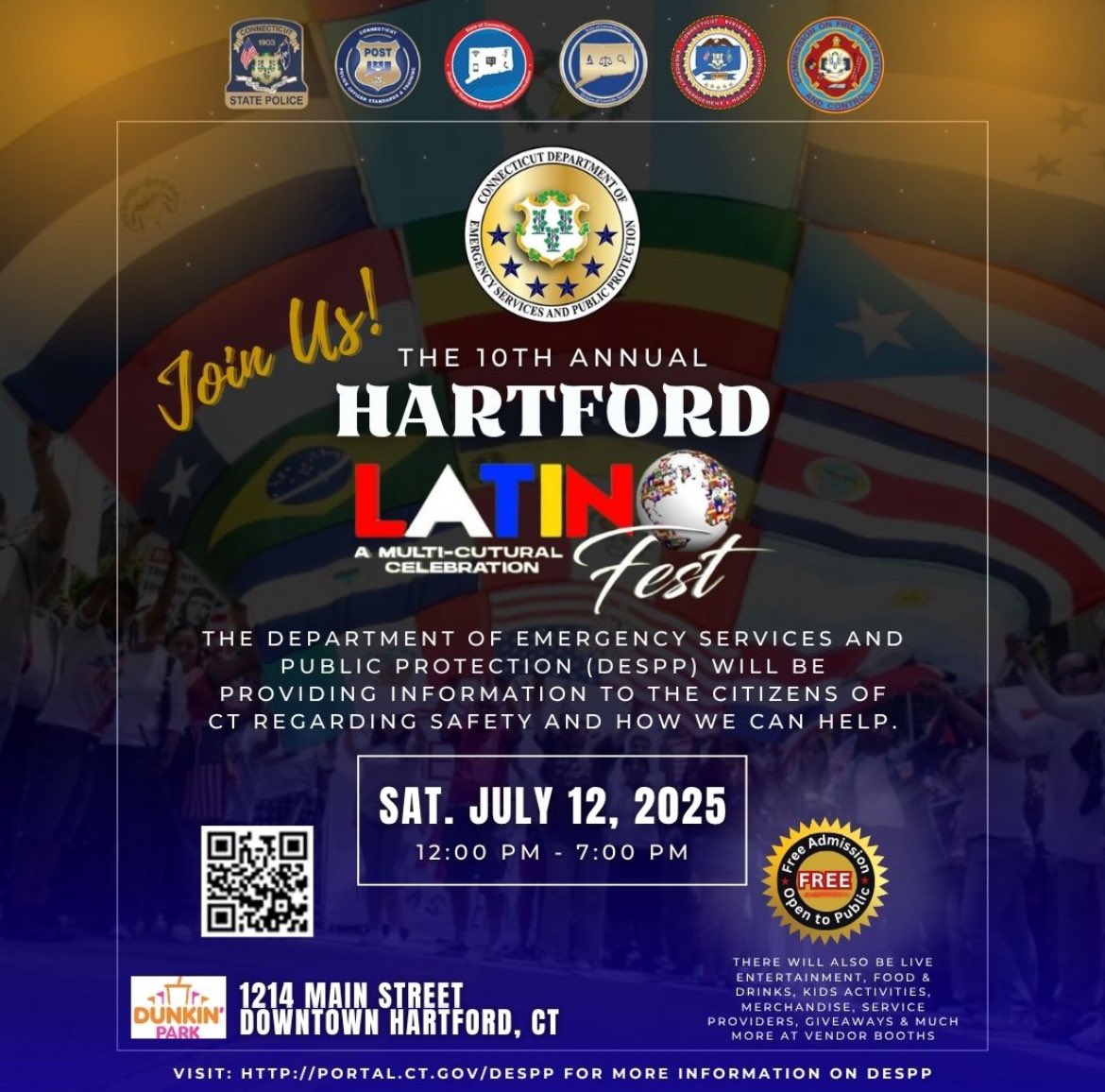 CTDEMHS's tweet image. Save The Date! @CTDEMHS is proud to attend the 10th annual Hartford Latino Fest on July 12th with other divisions of @CTDESPP and share important information about our mission and ways to stay safe. Look forward to seeing you there!