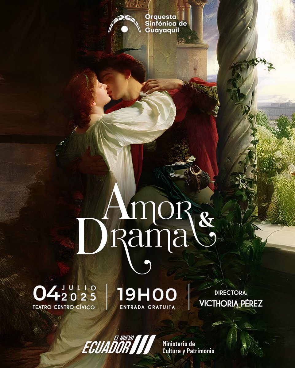 🎶 AMOR Y DRAMA 🎭
Un concierto dirigido por la talentosa maestra Victhoria Perez Sibada, que te llevará por un viaje lleno de emociones, música e historias que te harán suspirar.

📍 Teatro Centro Cívico
📅 Viernes 4 de julio
🕖 19h00
🎟️ Entrada gratuita