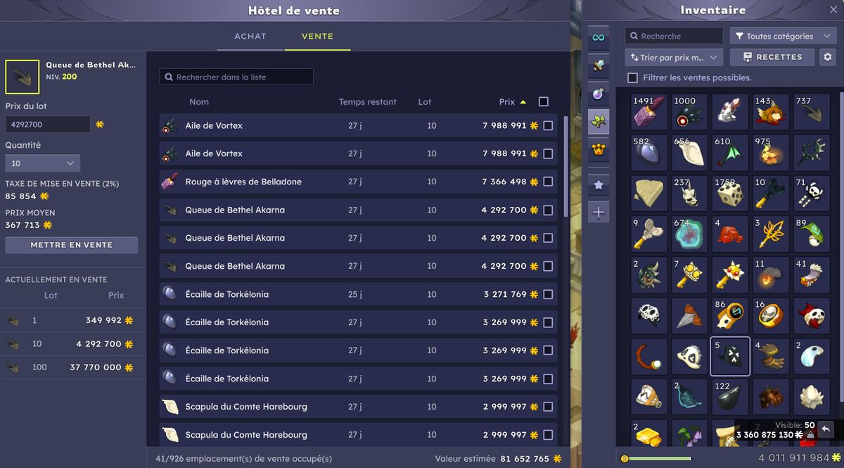 BrumeDofus's tweet photo. Ca va être long à vendre ma banque @DOFUSfr et atteindre 10 milliards de Kamas😂
Y'a pas qqn qui veut tout prendre à 90% au pire comme ça c'est fait😂😂 https://t.co/wNCrqK0WWY