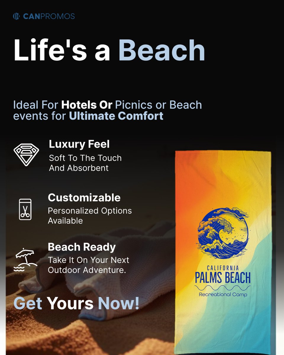 Elevate your beach experience with a blanket that's not just stylish but also incredibly versatile. 

Its soft poly velour front promises comfort, while the cotton terry backing ensures absorbency. 🏖️✨ 

snip.ly/o2i8qx

#promotionalproducts