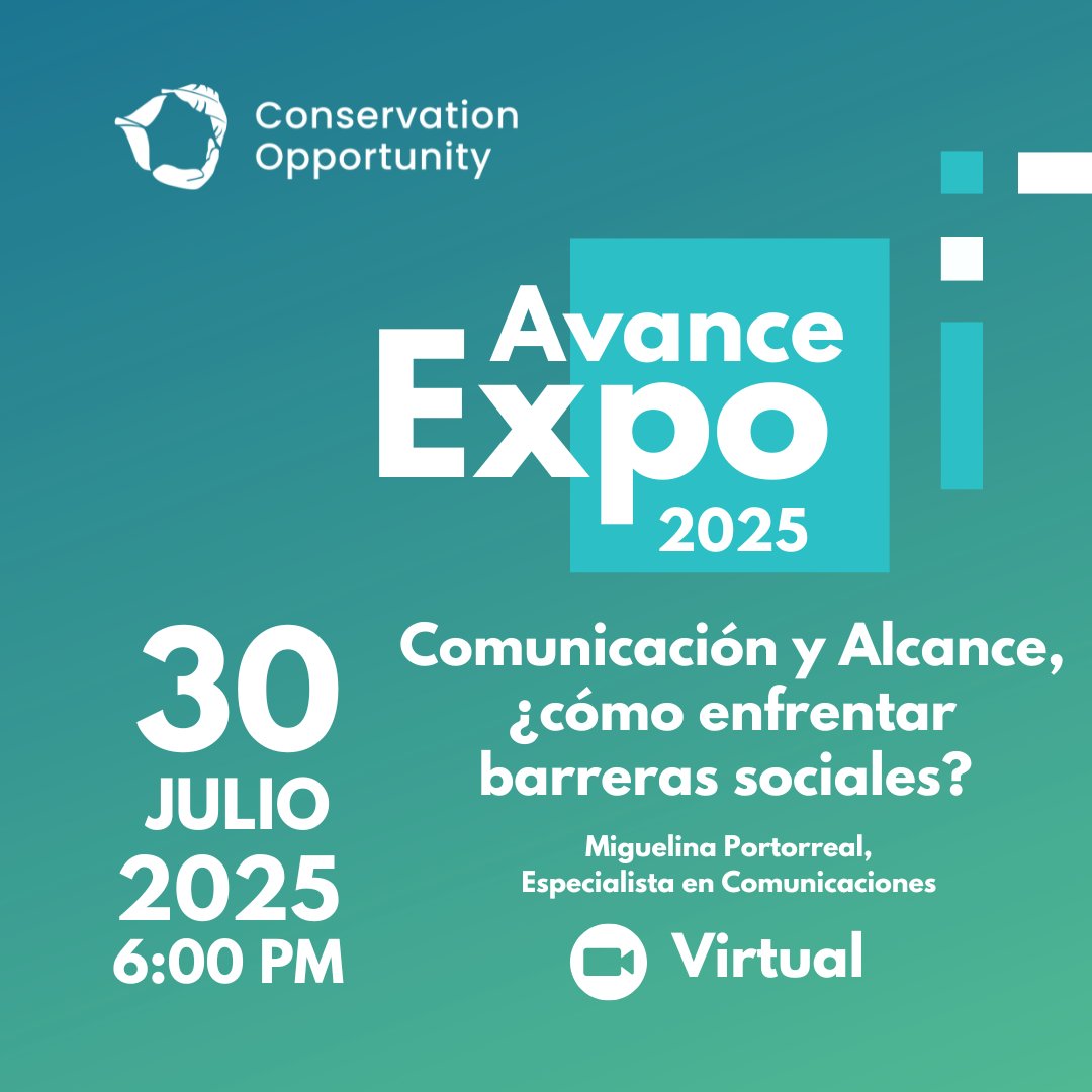 ConservationOpp's tweet image. ¡Nuestro segundo taller de Avance EXPO 2025! 🐝

Taller: Comunicación y Alcance, ¿Cómo enfrentar barreras sociales?
Presentadora: Miguelina Portorreal, Especialista en Comunicaciones

Regístrate aquí: forms.gle/AeRFoUwSm8oinM…
¡Te esperamos!