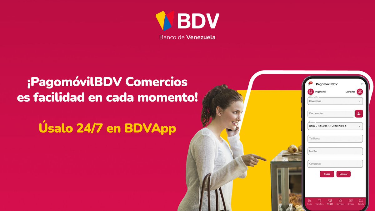 Ofrece a tus clientes métodos de pago rápidos 😎

Con PagomóvilBDV Comercio todo es más fácil 🤳🏻

Al afiliarte recibes tus pagos 24/7 ⏱️
