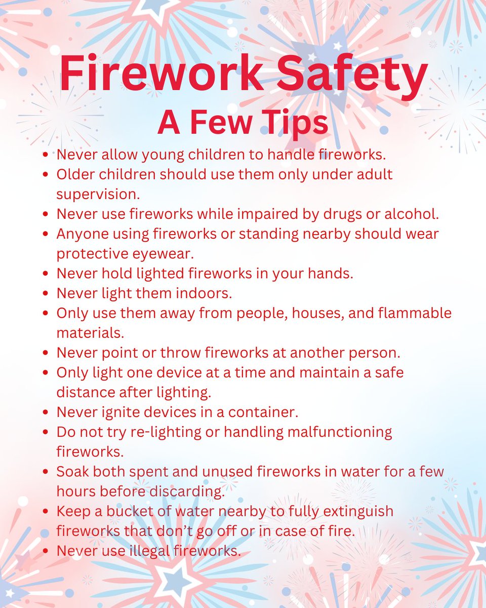 Enjoy fireworks safely with these tips!  #Huskers #UNL #UNLStudentlife #independenceday2025 #fireworksafety #StaySafeHuskers
For more information, click this link here -&gt; nsc.org/community-safe…
